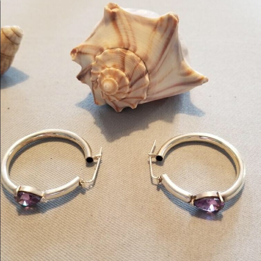 Vintage amethyst sterling silver hoop earrings!
